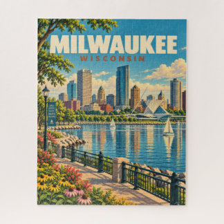 Quebra-cabeça Horizonte de Milwaukee Antigo Lago Michigan