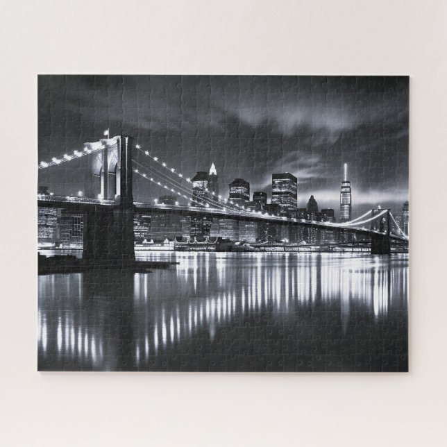 Quebra-cabeça Horizonte de Nova York Ponte do Brooklyn Monocromá (Horizontal)