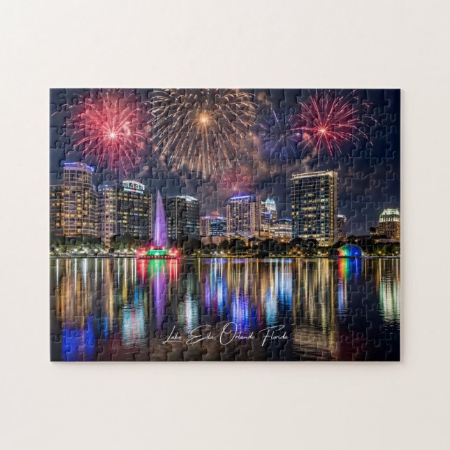 Quebra-cabeça Horizonte de Orlando Flórida com Fogos de Artifíci (Horizontal)