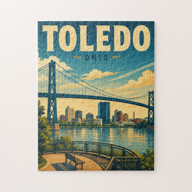 Quebra-cabeça Horizonte de Toledo Ohio Antigo (Vertical)