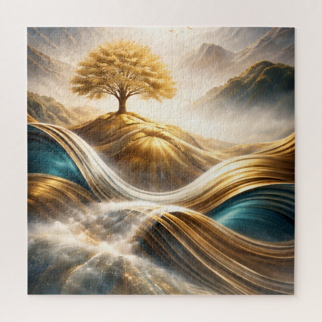 Quebra-cabeça Horizonte Dourado: Árvore da Serenidade Arte de Pa (Vertical)