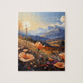 Quebra-cabeça Horizonte-ouro: Campo e Montanhas de Flor Selvagem