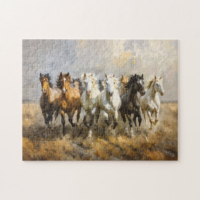 Quebra-cabeça Horse Herd Galloping Mustang Painting (Horizontal)