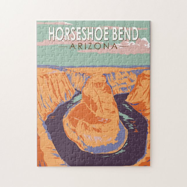 Quebra-cabeça Horseshoe Bend Viagem Arte Vintage (Vertical)