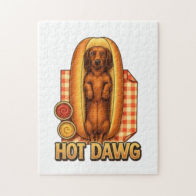 Quebra-cabeça Hot Dawg Funny Dachshund Hot Dog Parody Cute Dog  (Vertical)