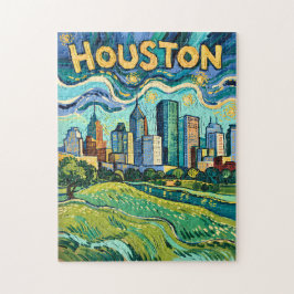 Quebra-cabeça Houston Skyline Landmark Colorful Van Gogh Vintage