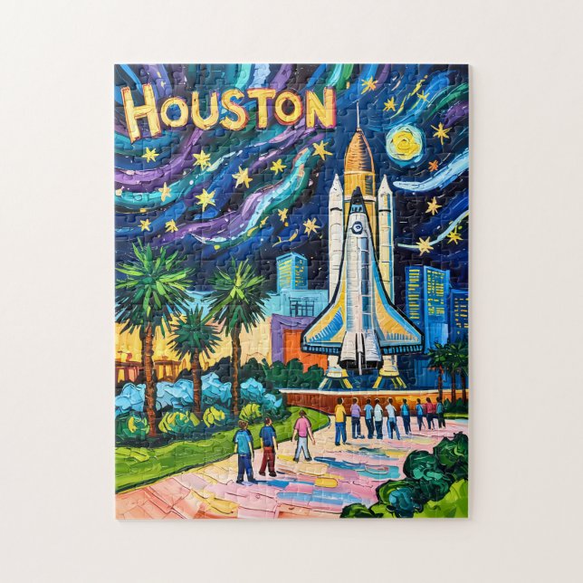 Quebra-cabeça Houston Skyline Space Center Rocket Van Gogh Kids (Vertical)