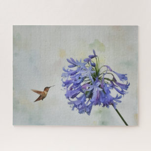 Quebra-cabeça Hummingbird Bird Art em Lily Flower Art Quebra-cab