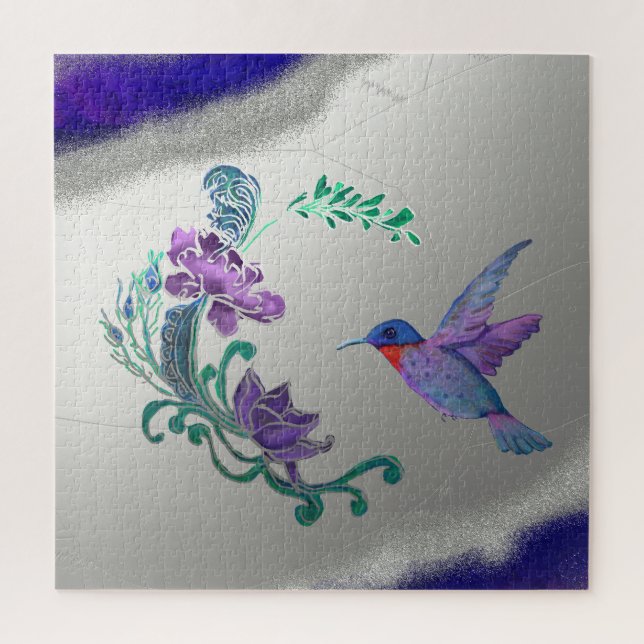 Quebra-cabeça Hummingbird Com Flores no Fundo Geodo (Vertical)
