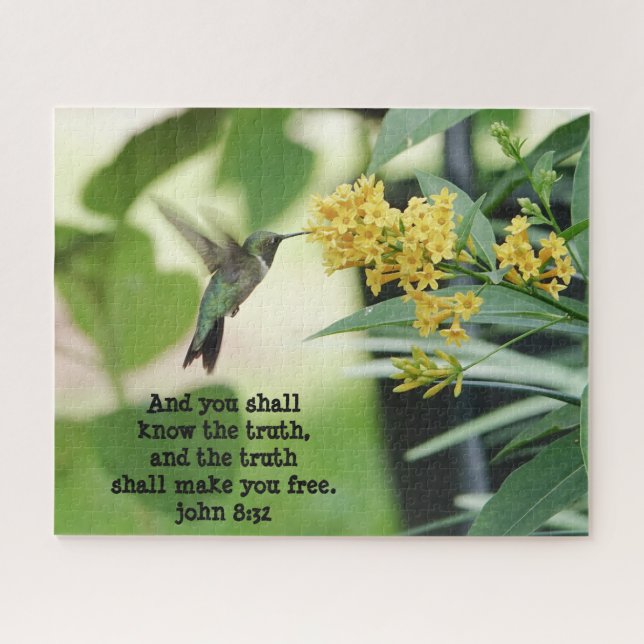 Quebra-cabeça Hummingbird com Verse (John 8:32) (Horizontal)