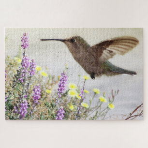 Quebra-cabeça Hummingbird e flores silvestres Arte digital