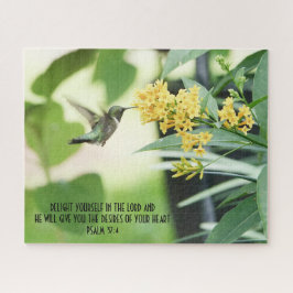 Quebra-cabeça Hummingbird nas Flores com verso do Salmo 37:4
