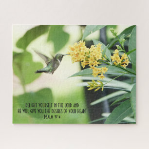 Quebra-cabeça Hummingbird nas Flores com verso do Salmo 37:4