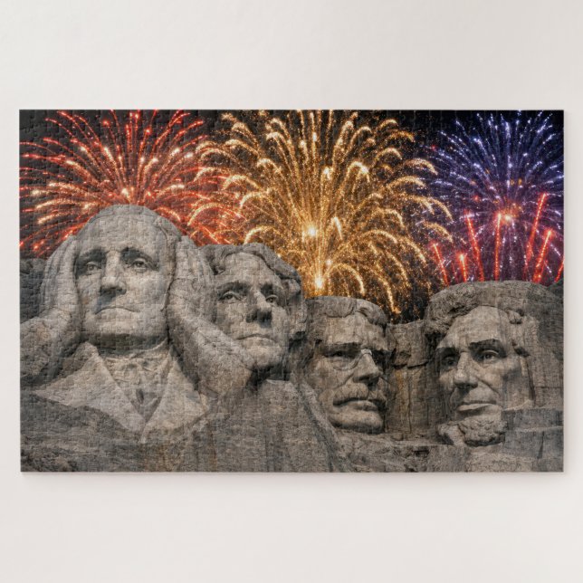 Quebra-cabeça Humor de Monte Rushmore com Fogos de Artifício (Horizontal)