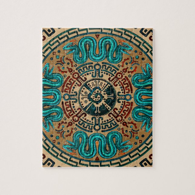 Quebra-cabeça Hunab Ku com a serpente dirigida dobro - cor (Vertical)