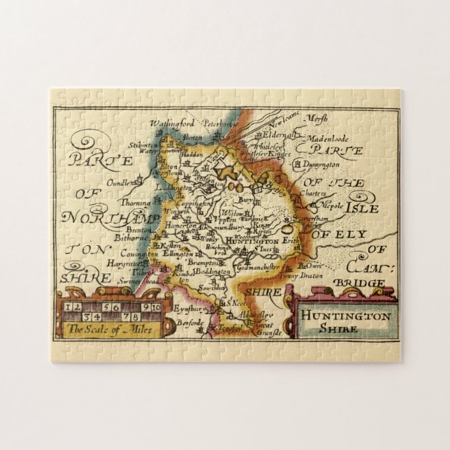 Quebra-cabeça Huntingdonshire County England Antigo Mapa Antiquá (Horizontal)