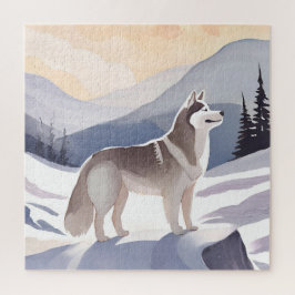 Quebra-cabeça Husky do Alasca | Aquarela Montanha Canina