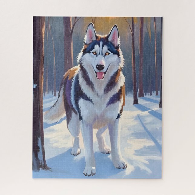 Quebra-cabeça Husky | Dog Winter Watercolor Pet Painting (Vertical)