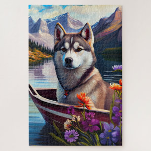 Quebra-cabeça Husky Siberiano em uma Canoa: Uma Aventura Cênica
