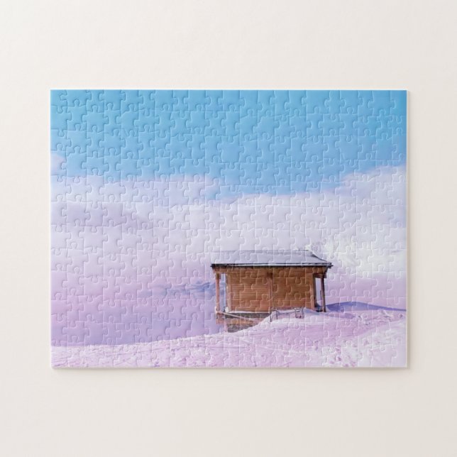 Quebra-cabeça Hut da Montanha da Neve Francesa (Horizontal)