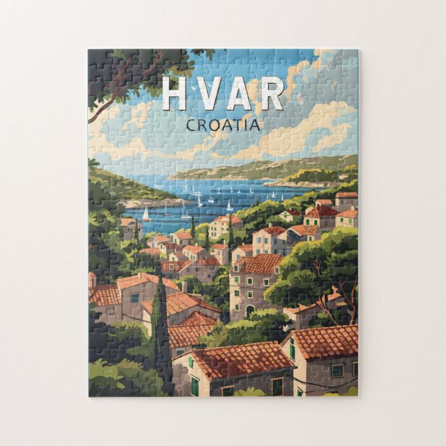 Quebra-cabeça Hvar Croácia Viagem Art Vintage (Vertical)