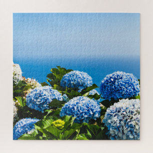 Quebra-cabeça Hydrangea azul no oceano gradiente