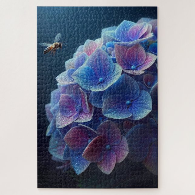 Quebra-cabeça Hydrangeas Floral Purple e Blue (Vertical)
