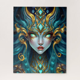 Quebra-cabeça Hypnotic Neon Goddess with Glowing Spiral Eyes