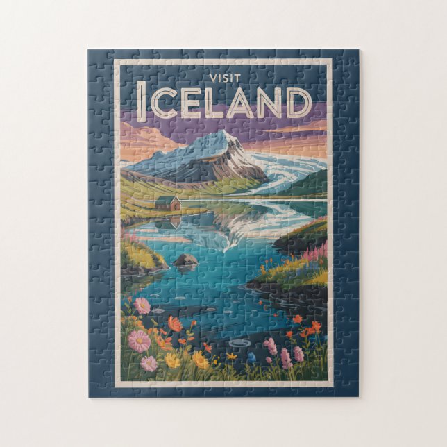 Quebra-cabeça Iceland Painterly Illustration Travel Art Vintage (Vertical)