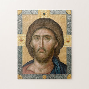 Quebra-cabeça Ícone de Jesus Cristo em um quadro Dourado e Cinza