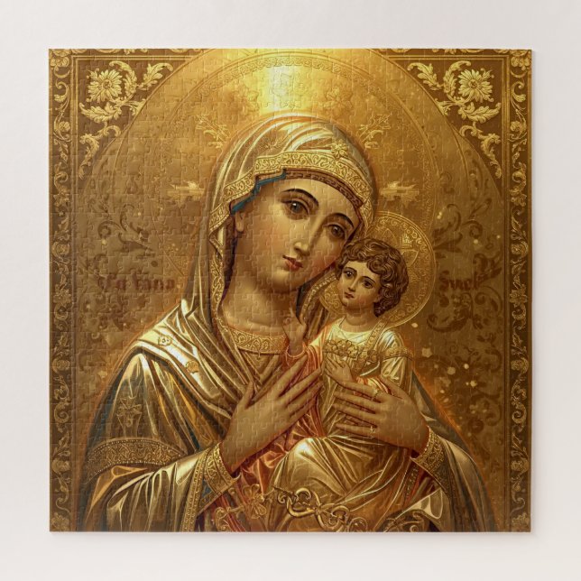 Quebra-cabeça Ícone Dourado Virgem Maria Madona Puzzle (Vertical)