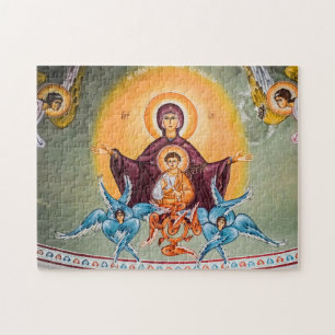 Quebra-cabeça Ícone Theotokos e Filho Cristo com Cherubims