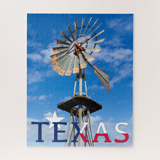 Quebra-cabeça Icônica Texas Image, Windmill e Texas Logo (Vertical)