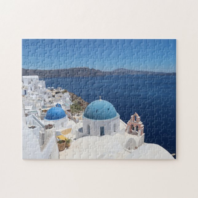 Quebra-cabeça Igreja da Cúpula Azul em Santorini (Horizontal)