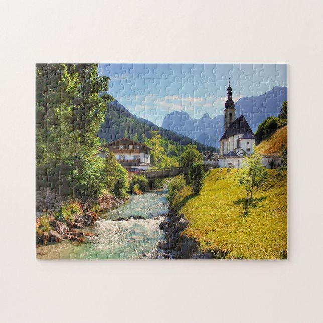 Quebra-cabeça Igreja Jigsaws Ramsau Alta Baviera. (Horizontal)
