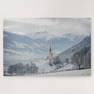 Quebra-cabeça Igreja na neve em Zillertal no inverno