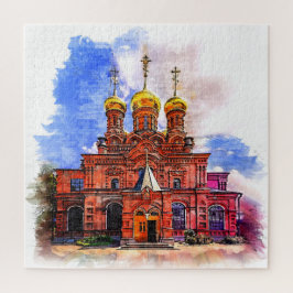 Quebra-cabeça Igreja ortodoxa russa. Ilustração de estilo de esb