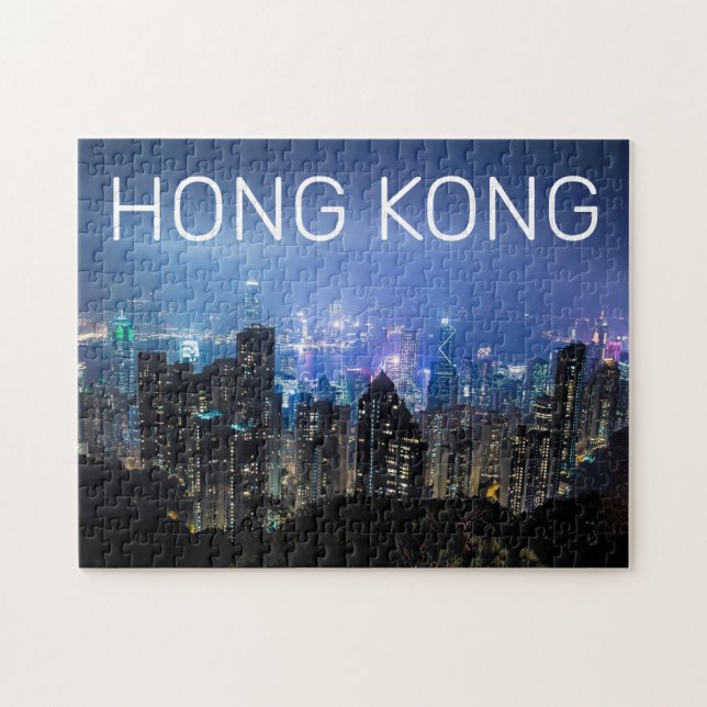 Quebra-cabeça Ilha de Hong Kong - Skyline Panorama Night Souveni (Horizontal)