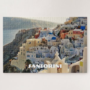 Quebra-cabeça Ilha do Feriado Grego Santorini - Vista Azul e Bra