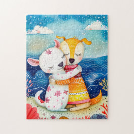 Quebra-cabeça Illustration of two dogs playing at the beach