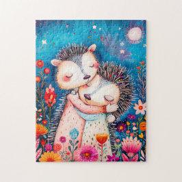 Quebra-cabeça Illustration of two Hugging Hedgehogs in night at 