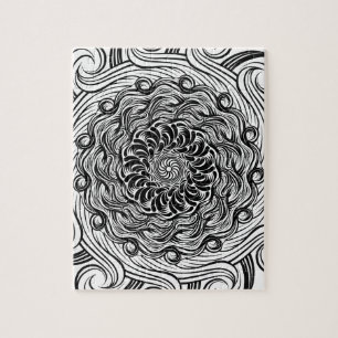 Quebra-cabeça Ilusão óptica do Doodle ornamentado do zen preto