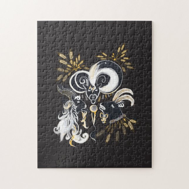 Quebra-cabeça Ilustração a tinta preta e branca de Cabras Cantan (Vertical)