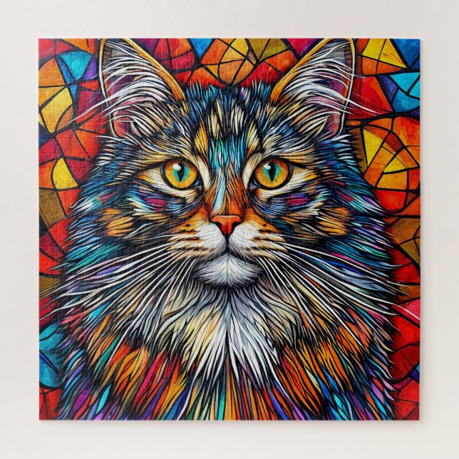 Quebra-cabeça Ilustração Abstrata de Gato Vibrante (Vertical)