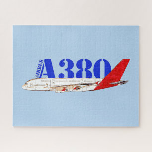 Quebra-cabeça Ilustração Airbus A380 com Design de Cauda Vermelh