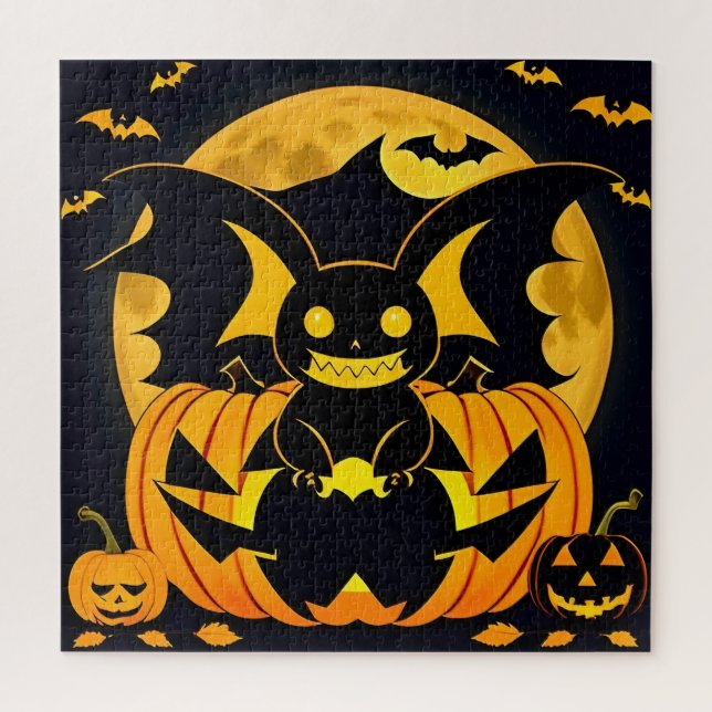 Quebra-cabeça Ilustração Assustadora de Halloween com Abóbora de (Vertical)