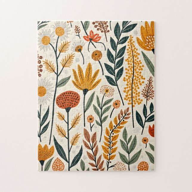 Quebra-cabeça Ilustração Botânica Boho Flores Plantas Design 390 (Vertical)