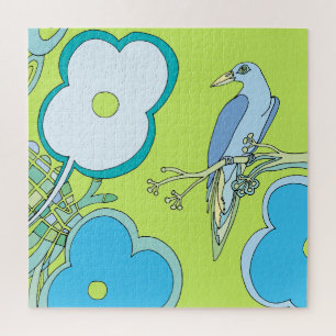 Quebra-cabeça Ilustração Colorida de Flores de Aves e Árvore