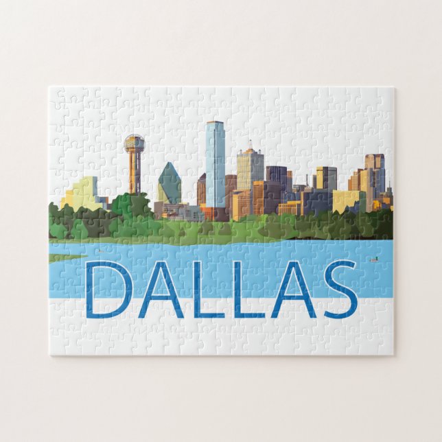 Quebra-cabeça Ilustração Colorida do Skyline Dallas (Horizontal)