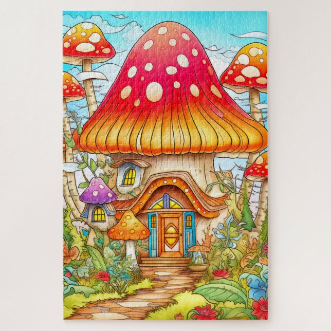 Quebra-cabeça Ilustração da Casa do Cogumelo Mágico (Vertical)